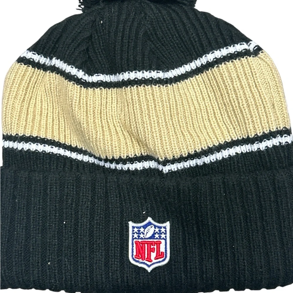 New Era New Orleans Saints NFL Mens Knit Beanie Pom Hat Black Gold One Size NWT